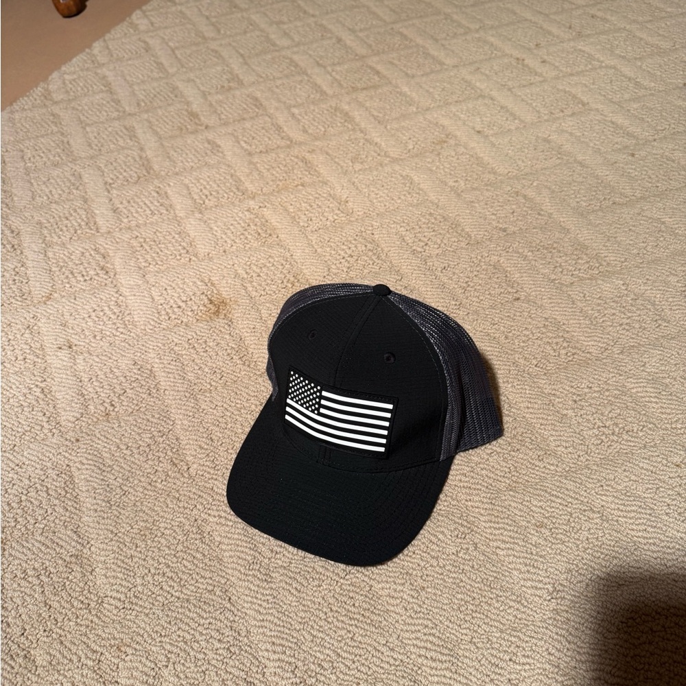 Black Trucker Hat with American Flag